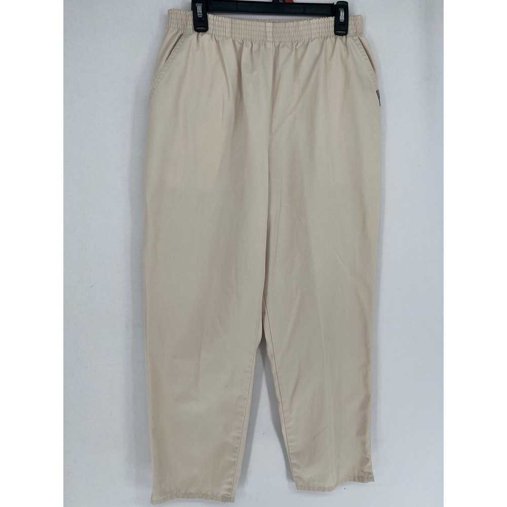 Chic Womens Elastic Waist Cotton Twill Pants Beige Tan Petite 14P Pockets